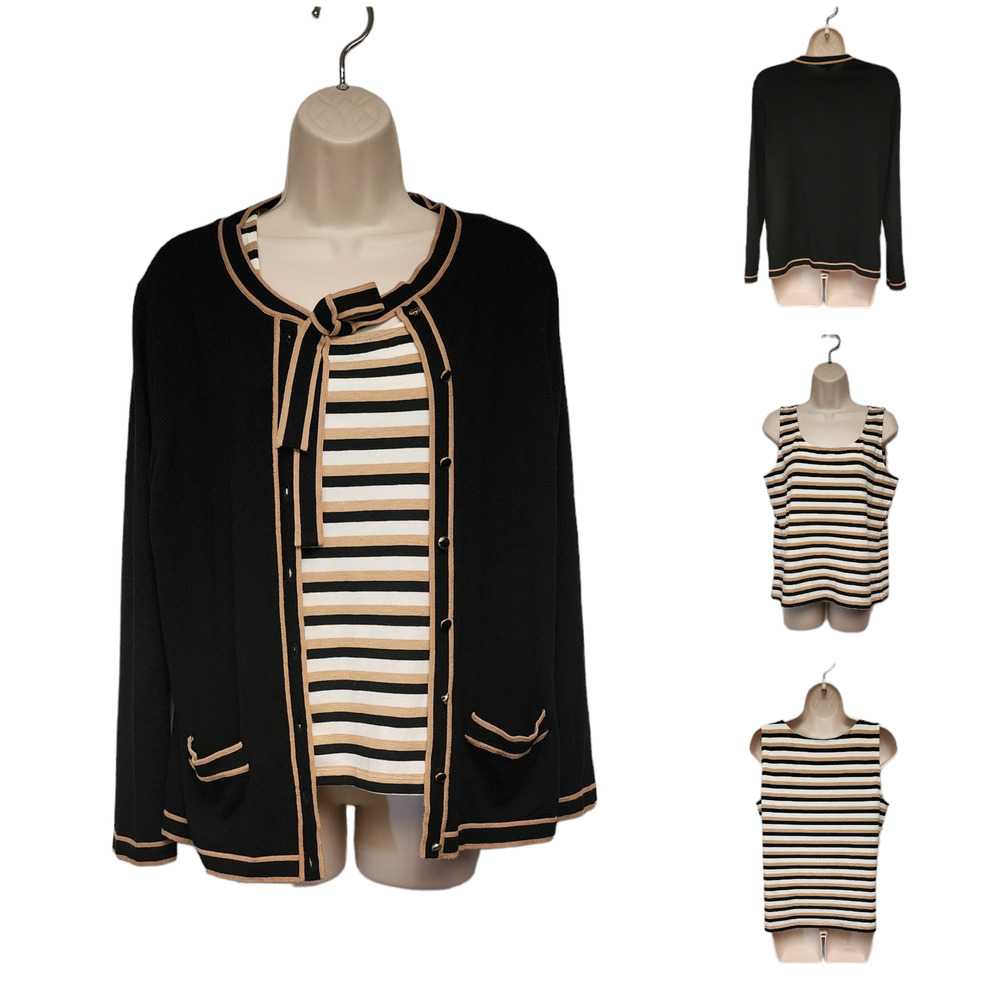 Talbots Petite LP 2PC Cardigan Sweater/ Free Top Black/ Brown